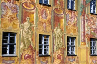 Frescoes on the Old Town Hall above the Regnitz, Bamberg, Upper Franconia, Bavaria, Germany, Europe