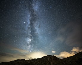 Milky Way and starry sky with Montafon mountains, Tschagguns, RÃ¤tikon, Montafon, Vorarlberg,