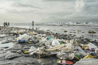 Rubbish, washed up plastic waste on a tropical beach, symbolic image for environmental pollution,