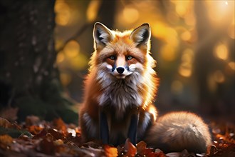 Red fox mid hunt front view portrait in the forest, AI generated