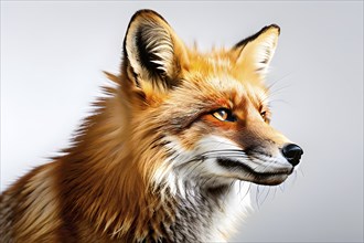 Red fox portrait on isolated white background, AI generated