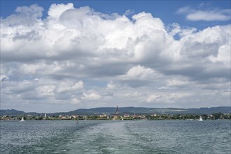 View over Lake Constance to the town of Radolfzell, Constance district, Baden-Württemberg, Germany,