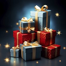 A pile of Christmas presents gift boxes. The image captures the festive merry and joyful spirit of