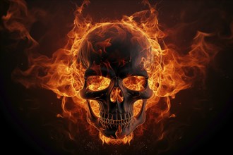 Spooky and scary burning skull on a dark background. Perfect for Halloween or horror-themed