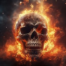 Spooky and scary burning skull on a dark background. Perfect for Halloween or horror-themed