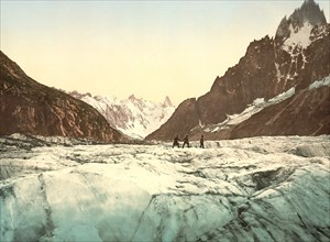 Glacier, Mer de Glace, Glacial Sea, Mont Blanc, Chamonix Valley, France, c. 1890, Historic,