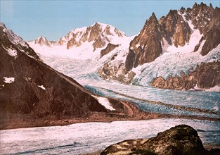 View of the garden at Lago Blanc, glacier, Chamonix valley, France, c. 1890, Historic, digitally