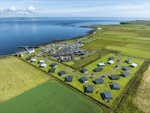 Aerial view of the village of John o' Groats, the north-easternmost point of Great Britain with