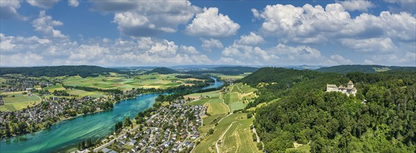 Aerial panorama of Hohenklingen Castle near Stein am Rhein, Canton Schaffhausen, Switzerland,