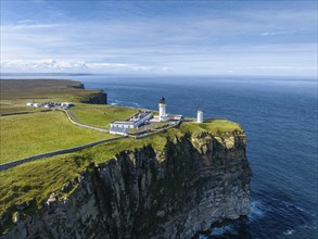 Aerial view of Dunnet Head with the lighthouse, the northernmost point of the British main island,