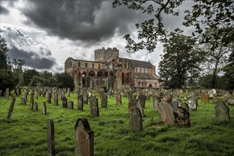 Lanercost Priory, ruined church and former monastery with ancient graveyard and weathered