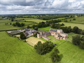 Aerial view of Lanercost Priory, ruined church and former monastic site, County Cumbria, England,