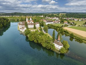 Aerial view of the former Benedictine abbey with the monastery church of St. Mary and the pointed