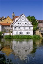 Left arm of the Regnitz, with mill bridge, Bamberg, Upper Franconia, Bavaria, Germany, Europe