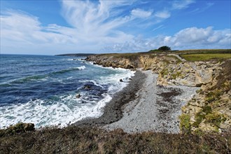 The Cote Sauvage, the varied Atlantic coast of Brittany, at the Pointe de Castel at the tip of Cap