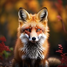 Red fox mid hunt front view portrait in the forest, AI generated