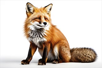 Red fox portrait on isolated white background, AI generated