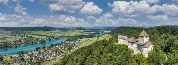 Aerial panorama of Hohenklingen Castle near Stein am Rhein, Canton Schaffhausen, Switzerland,