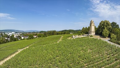 Aerial panorama of the Bismarck Tower on the Raiteberg in the northern part of the city of