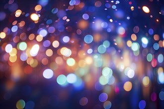 An abstract and colorful defocused blurred bokeh background with bright lights and festive