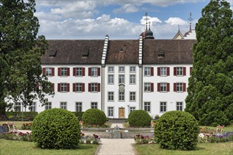 The pointed garden of the former Benedictine abbey on the Rhine island of Rheinau, Andelfingen,