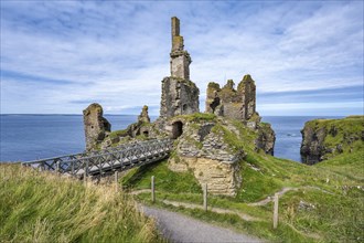 Girnigoe and Sinclair Castle, Rock Castle on the North Sea Coast, Wick, County Caithness, Scotland,