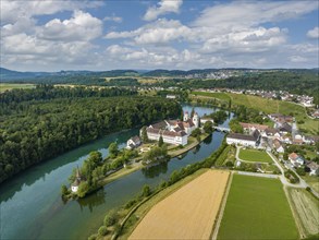 Aerial view of the former Benedictine abbey with the monastery church of St. Mary and the pointed