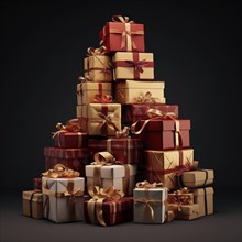 A pile of Christmas presents gift boxes. The image captures the festive merry and joyful spirit of