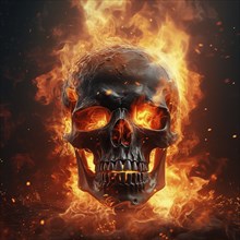 Spooky and scary burning skull on a dark background. Perfect for Halloween or horror-themed