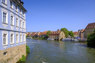 Regnitz with Kleinvenedig, and landing stage, Bamberg, Upper Franconia, Bavaria, Germany, Europe