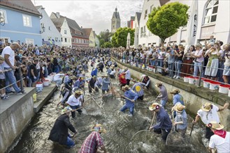 Fishing out the town stream, fishing day in Memmingen, UnterallgÃ¤u, AllgÃ¤u, Bavaria, Germany,