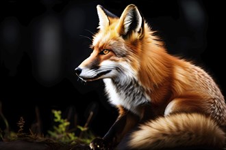 Red fox mid hunt front view portrait in the forest, AI generated