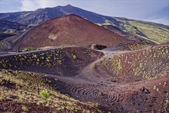 Lava rock and crater landscape around the Crateri Silvestri in the Etna National Park, Parco