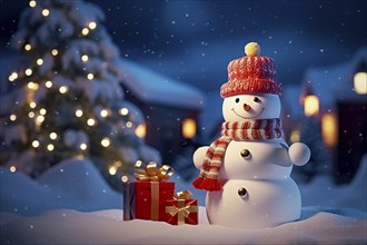 Peaceful and serene Christmas scene with a decorated Christmas tree with gifts presents and a cute