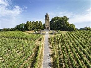 Aerial view of the Bismarck Tower on the Raiteberg in the northern part of the city of Constance,