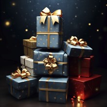 A pile of Christmas presents gift boxes. The image captures the festive merry and joyful spirit of