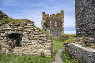 Girnigoe and Sinclair Castle, Rock Castle on the North Sea Coast, Wick, County Caithness, Scotland,