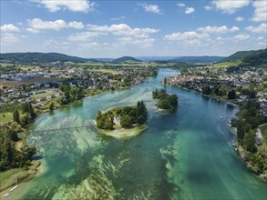 Aerial view of the Werd island group in the westernmost part of Lake Constance, between Eschenz and