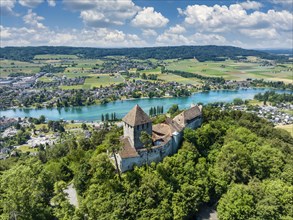 Aerial view of Hohenklingen Castle near Stein am Rhein, Canton Schaffhausen, Switzerland, Europe