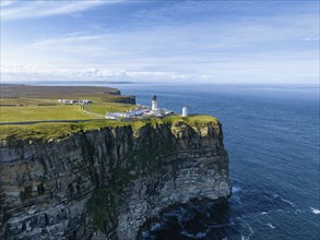 Aerial view of Dunnet Head with the lighthouse, the northernmost point of the British main island,