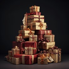 A pile of Christmas presents gift boxes. The image captures the festive merry and joyful spirit of