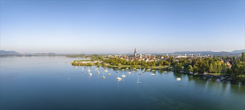 Aerial panorama of the town of Radolfzell on Lake Constance with the WÃ¤schbruckhafen and the