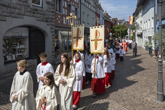 Household procession through the old town of Radolfzell on Lake Constance with the precious relics