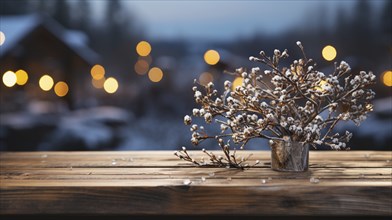 Christmas themed decorative empty wooden base for product item or text display, AI generated