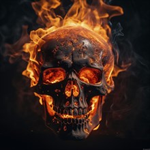 Spooky and scary burning skull on a dark background. Perfect for Halloween or horror-themed