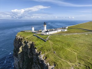 Aerial view of Dunnet Head with the lighthouse, the northernmost point of the British main island,