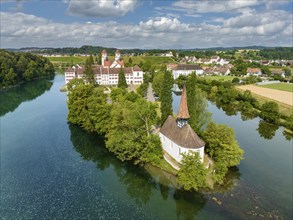 Aerial view of the former Benedictine abbey with the monastery church of St. Mary and the pointed