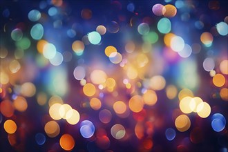 An abstract and colorful defocused blurred bokeh background with bright lights and festive