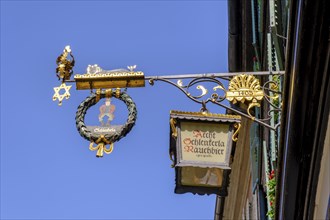 Tavern sign, Schlenkerla, the historic smoked beer brewery, Bamberg, Upper Franconia, Bavaria,