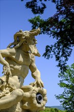 Statues of the trick fountains at Seehof Castle, Memmelsdorf near Bamberg, Upper Franconia,